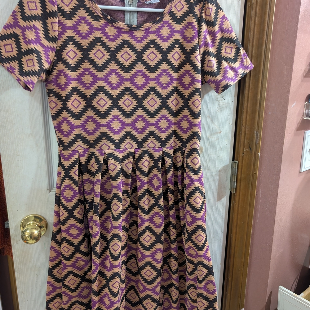 LuLaRoe Purple and Tan Geometric Dress